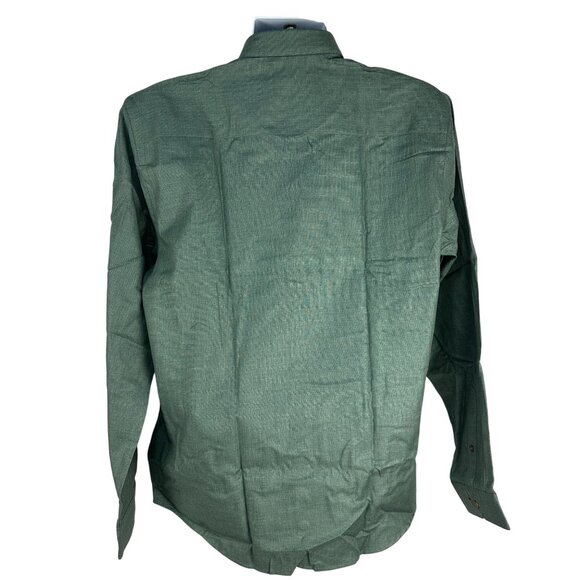 Stitch Note Mens Long Sleeved Green Solid Classic Collar Dress Shirt Size Large - Picture 7 of 7